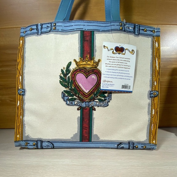 NWT Brighton In Love We Trust Queen of Hearts Print Canvas Shoulder Purse Tote - Picture 12 of 13
